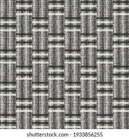 Monochrome Woven Effect Textured Checked Seamless Pattern