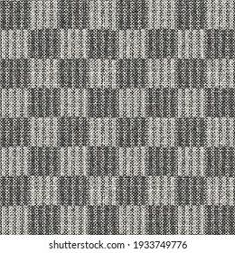 Monochrome Woven Effect Textured Checkered Seamless Pattern