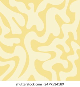 Monochrome yellow abstract background. Groovy design with liquid waves lines. Trendy retro vintage illustration, vector poster.