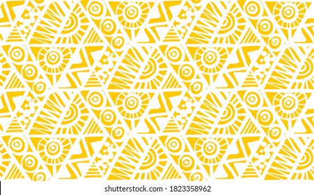 Monochrome yellow sunny summer hand drawn seamless pattern for background, fabric, textile, wrap, surface, web and print design. Textile vector tile rapport
