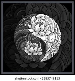 Monochrome Yin yang mandala arts isolated on black background.