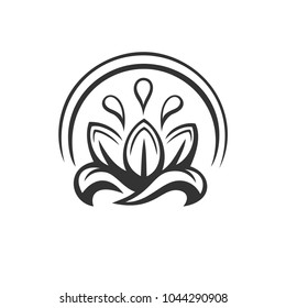 Monochrome yoga logo isolated lotus symbol of meditation, silhouette of lotus vector, yoga design