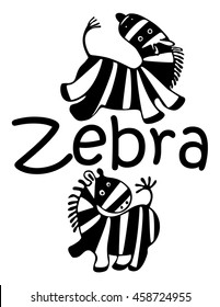monochrome Zebra pattern, funny, stylized, black and white