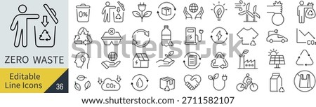 Monochrome Zero Waste Line Icon Vector Set