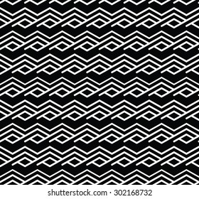 Monochrome zigzag abstract textured geometric seamless pattern. Symmetric black and white vector textile backdrop.