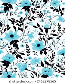 Monochrome,big flowers pattern , tropical floral, small flowers , flowers with leavers . vector illustration .