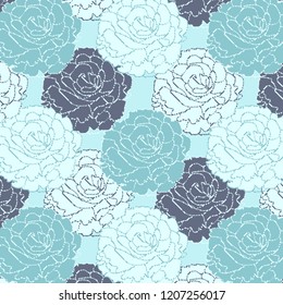 monochromic ice blue colored repeating pattern of large peonies for textile, fabric, backgrounds, backdrops, wallpapers and creative surface design templates. pattern swatch at eps. file