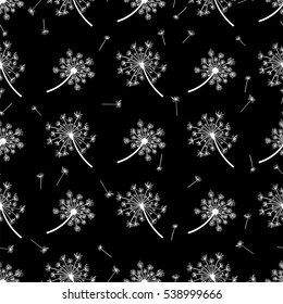 Monochromic seeds and dandelions seamless pattern vector illustration