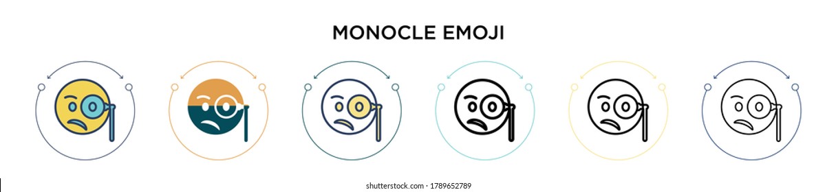 Monocle emoji icon in filled, thin line, outline and stroke style. Vector illustration of two colored and black monocle emoji vector icons designs can be used for mobile, ui, web