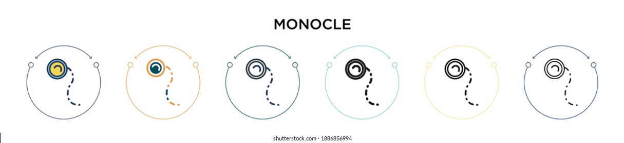 Icono de monóculo en el estilo relleno, delgado, contorno y trazo. Ilustración vectorial de dos diseños de iconos monocelulares de color y negro se pueden utilizar para móviles, ui, web