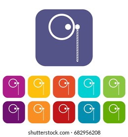Monocle icons set vector illustration in flat style in colors red, blue, green, and other