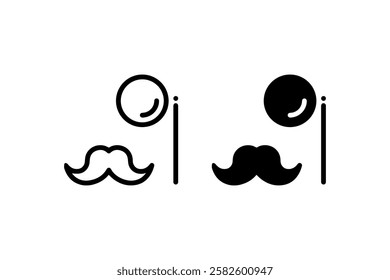 Monocle and mustache icons in black and white Vector