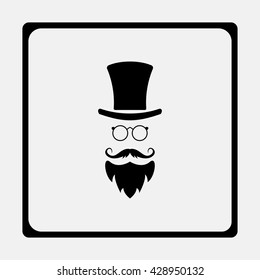 Monocle. Mustaches. Hat.