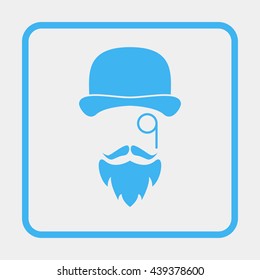 Monocle. Mustaches. Hat.