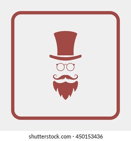 Monocle. Mustaches. Hat.