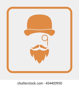 Monocle. Mustaches. Hat.