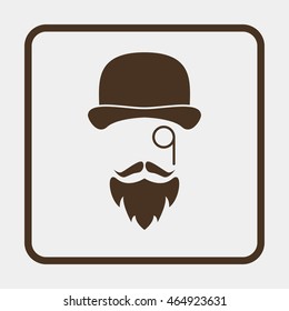 Monocle. Mustaches. Hat.