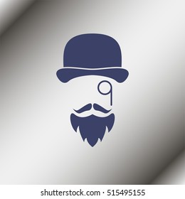 Monocle. Mustaches. Hat.