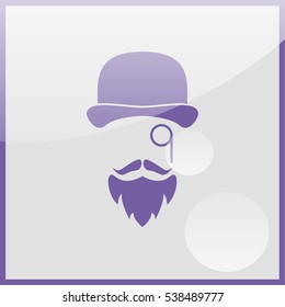 Monocle. Mustaches. Hat.