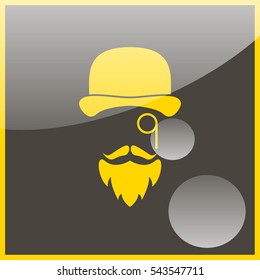 Monocle. Mustaches. Hat.