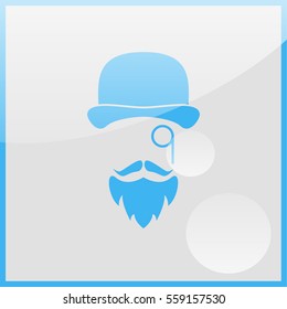 Monocle. Mustaches. Hat.