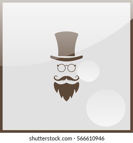 Monocle. Mustaches. Hat.