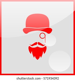 Monocle. Mustaches. Hat.
