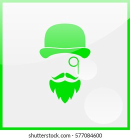 Monocle. Mustaches. Hat.