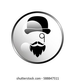 Monocle. Mustaches. Hat.
