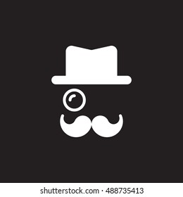 Monocle, Mustaches, Hat icon vector, solid logo illustration, pictogram isolated on black