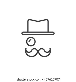 Monocle, Mustaches, Hat line icon, outline vector logo illustration, linear pictogram isolated on white