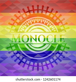 Monocle on mosaic background with the colors of the LGBT flag