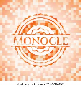 Monocle orange tile background illustration. Square geometric mosaic seamless pattern with emblem inside. 