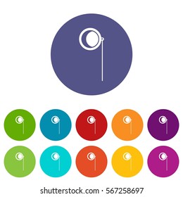 Monocle set icons in different colors isolated on white background