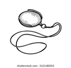 Monocle. Vintage lens. Ink sketch isolated on white background. Hand drawn vector illustration. Retro style.