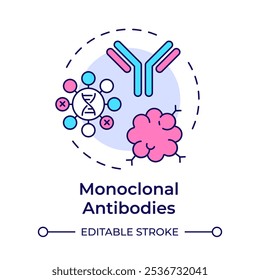 Monoclonal antibodies multi color concept icon. Immunotherapy type. Cancer treatment. Antibodies. Round shape line illustration. Abstract idea. Graphic design. Easy to use in article