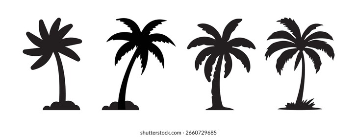 Monocrhome palmera shiloutte Vector.Palmeras.Conjunto de siluetas de palmeras - colección de Formas de palmeras negras, Vector aislado sobre fondo blanco.