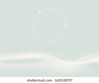 Monocromatic abstract ice blue  background with white color round frame, lines, flashes, gradients and shadows. Can be used for landing pages, posters, flyers, ads, banners, promotions.