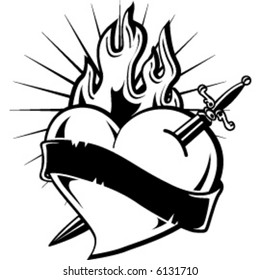 monocrome heart in fire