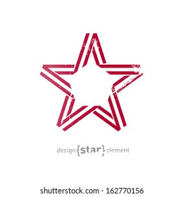The monocrome vector red star from ribbon with vintage effect
