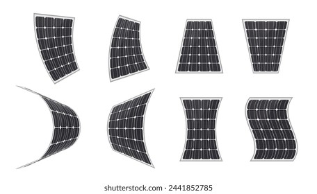 Monocrystalline solar panel of various shapes. Set of solar cells element for designs in the concept of alternative green energy. Vector illustration