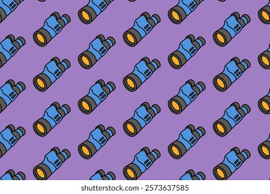 monocular binoculars colorful doodle seamless pattern on purple background. retro monocular telescope background. binoculars illustration wallpaper. pattern background with binoculars for adventure
