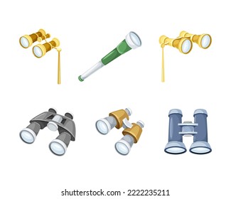 Monocular and Binoculars or Field Glasses as Two Refracting Telescopes for Viewing Distant Object Vector Set