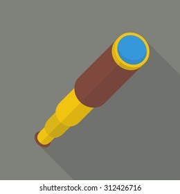 Monocular in flat style with long shadow. Vector Illustration