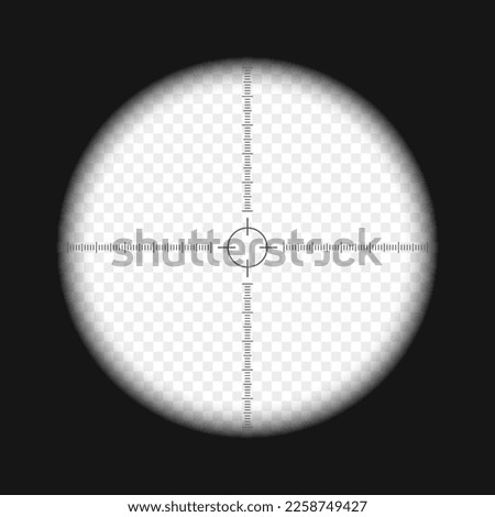Monocular view with scale and transparent background. Spy, army, sniper, explorer, hunter or tourist optical instrument for following, magnifying, exploration, investigation. Vector illustration
