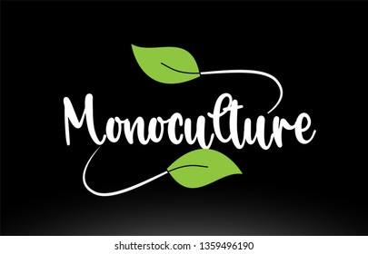 Monoculture word or text with green leaf on black background suitable for card icon or typography logo design