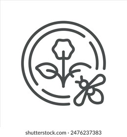 Monofloral Honey Icon. Simple Line Illustration of a Single Flower with a Bee, Symbolizing Honey Derived from a Single Type of Flower. Vector Symbol on White Background.