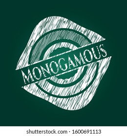 Monogamous chalkboard emblem written on a blackboard. Vector Illustration. Detailed.