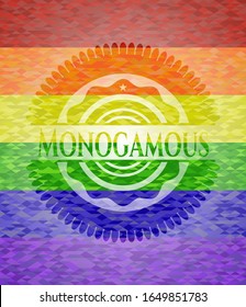 Monogamous emblem on mosaic background with the colors of the LGBT flag