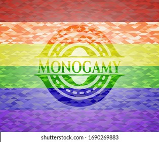 Monogamy emblem on mosaic background with the colors of the LGBT flag